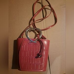Elegant Vintage Leather  Red Bucket Bag
